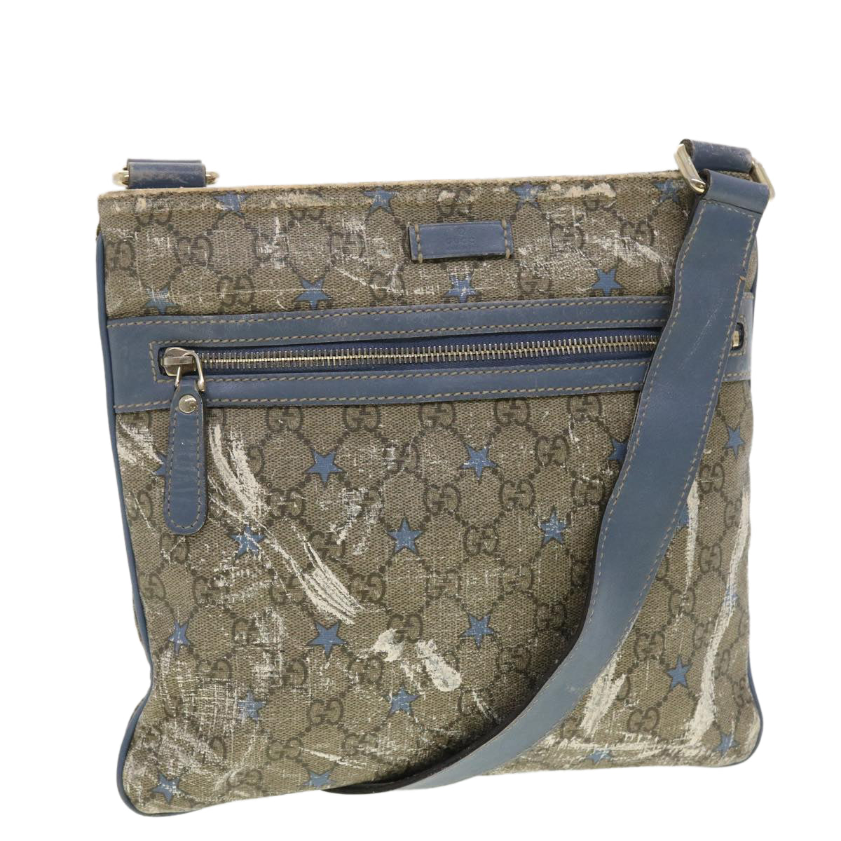 GUCCI GG Implementation Shoulder Bag PVC Leather Beige Blue 295257 40344