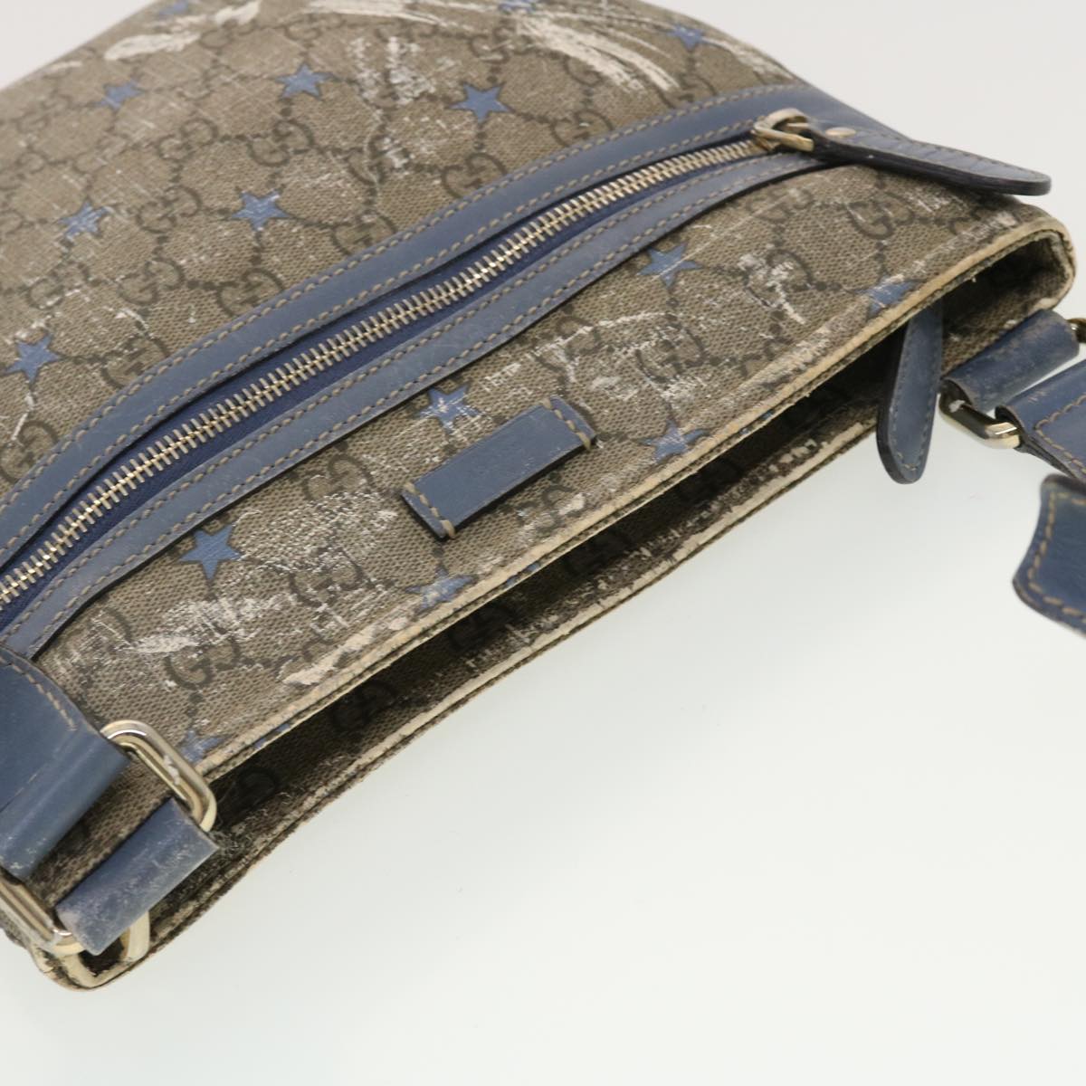 GUCCI GG Implementation Shoulder Bag PVC Leather Beige Blue 295257 40344
