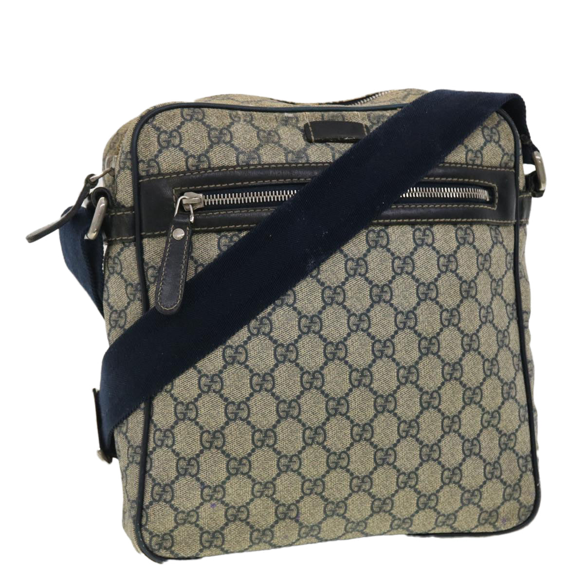 GUCCI GG Canvas Shoulder Bag PVC Leather Navy Beige 201448 40369