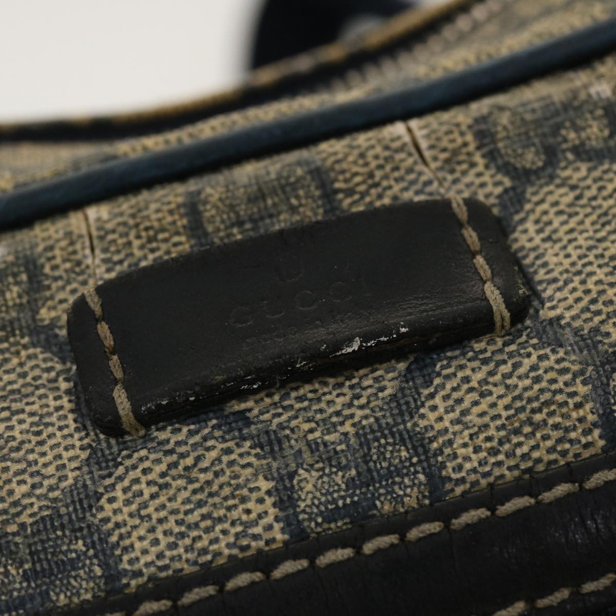 GUCCI GG Canvas Shoulder Bag PVC Leather Navy Beige 201448 40369