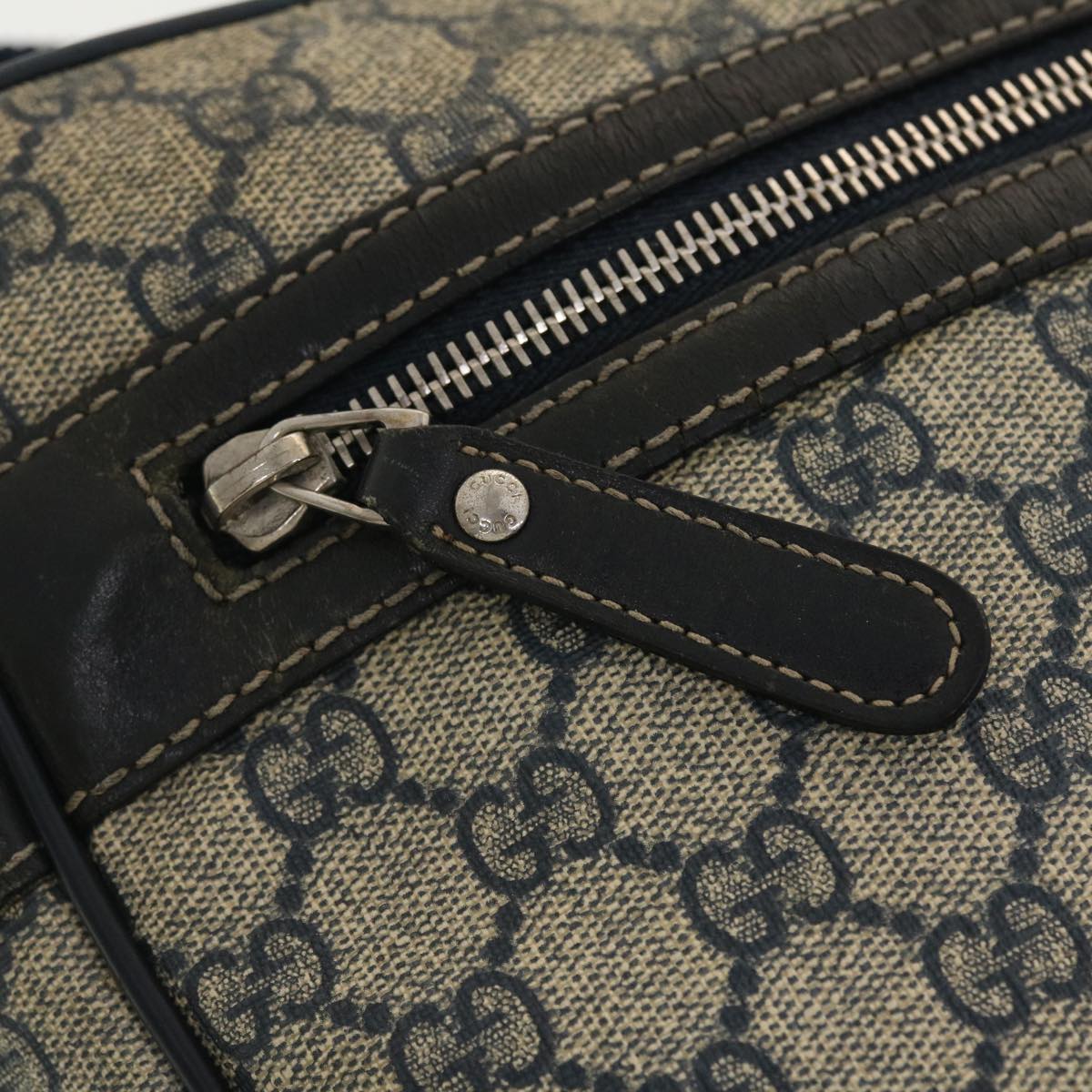 GUCCI GG Canvas Shoulder Bag PVC Leather Navy Beige 201448 40369