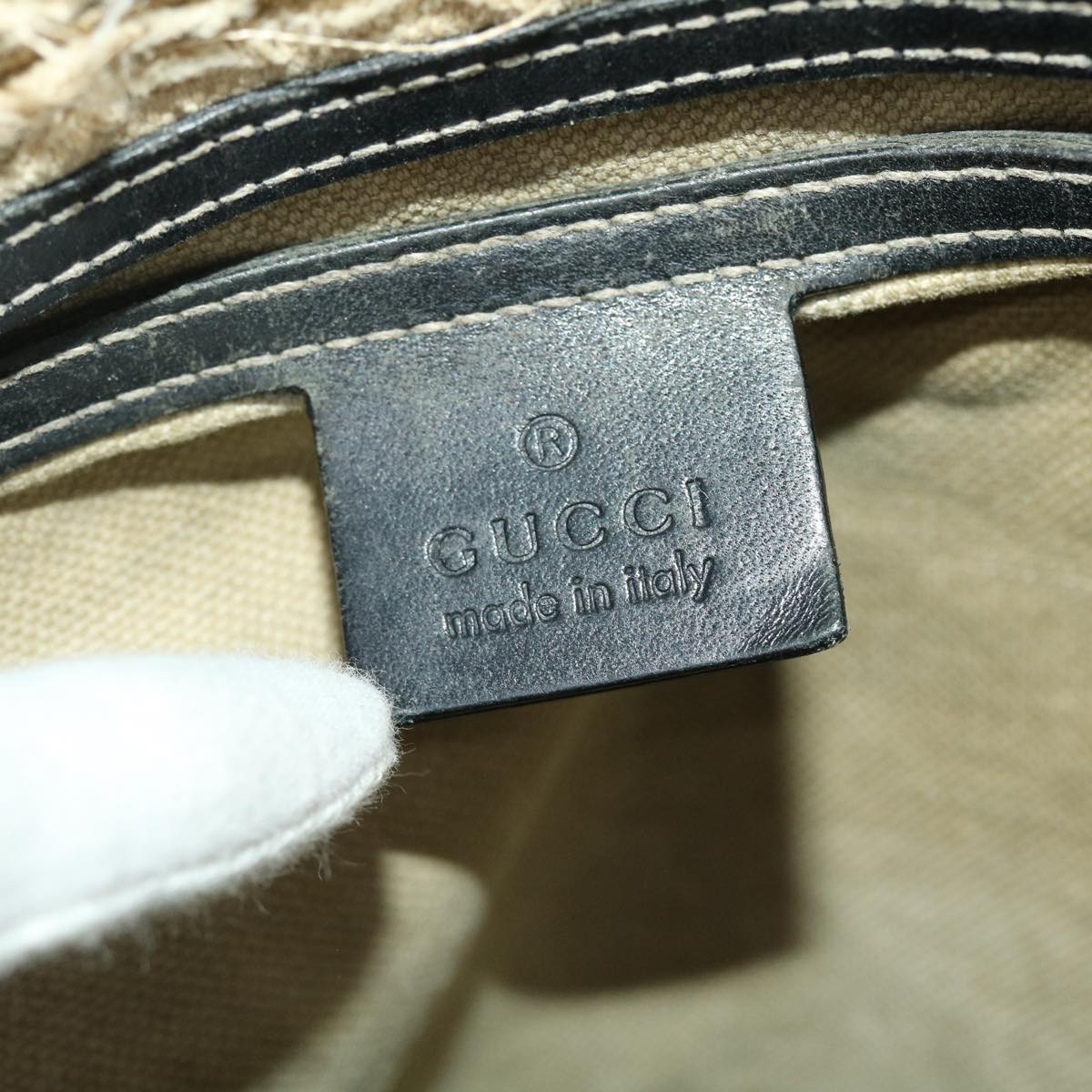 GUCCI GG Canvas Shoulder Bag PVC Leather Navy Beige 201448 40369