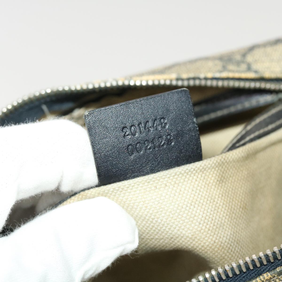 GUCCI GG Canvas Shoulder Bag PVC Leather Navy Beige 201448 40369
