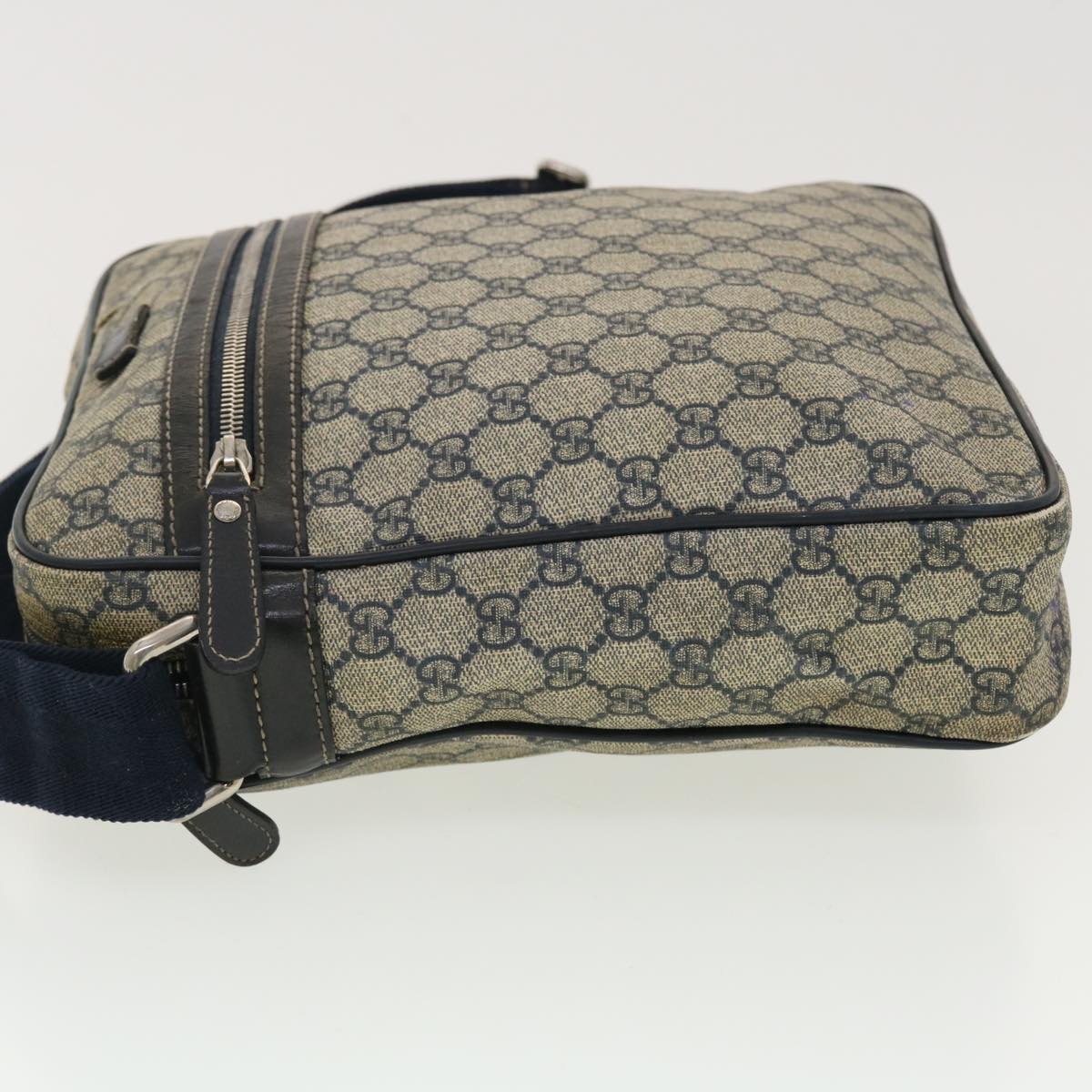 GUCCI GG Canvas Shoulder Bag PVC Leather Navy Beige 201448 40369