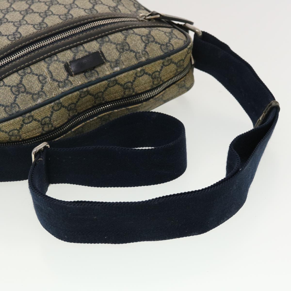 GUCCI GG Canvas Shoulder Bag PVC Leather Navy Beige 201448 40369