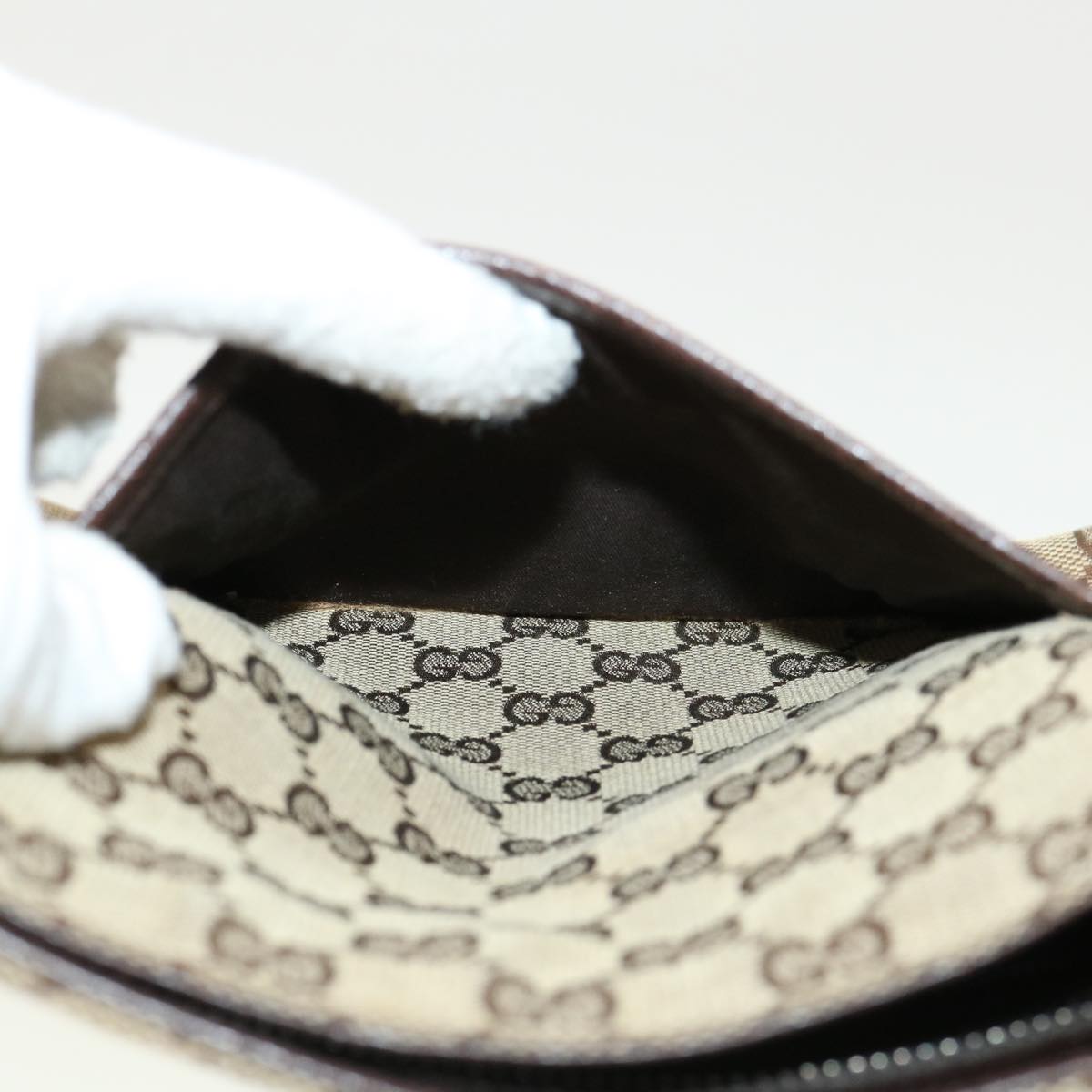 GUCCI GG Canvas Shoulder Bag Beige Dark Brown 122793 40529