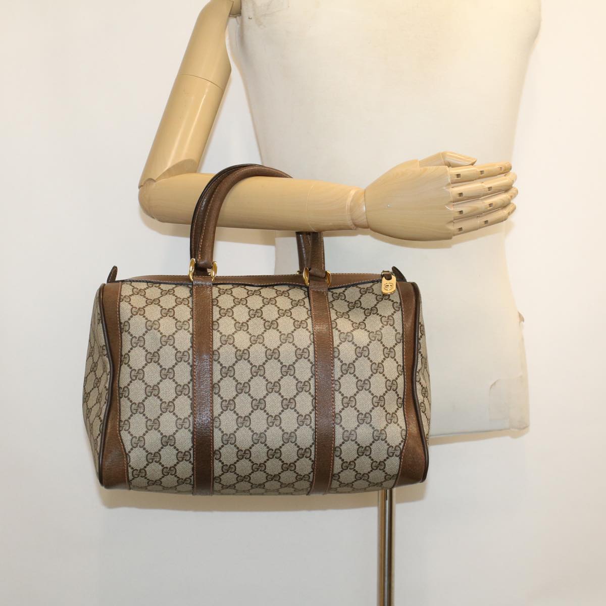 GUCCI GG Canvas Hand Bag PVC Leather Beige 41256