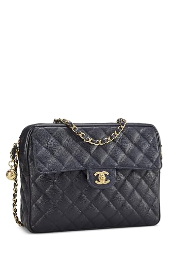 Chanel,  Navy Quilted Caviar Pocket Camera Bag Large, Navy