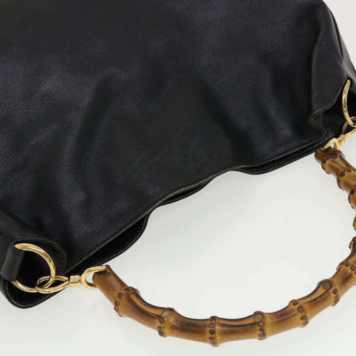 GUCCI Bamboo Hand Bag Leather 2way Black 0011577 41343