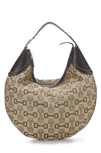 Gucci,  Brown Horsebit Canvas Hobo, Brown