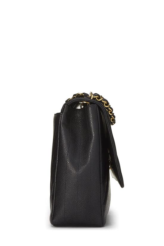 CHANEL,  Black Caviar Diagonal Flap Jumbo, Black