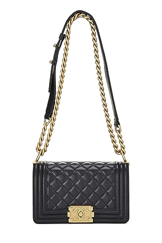 Chanel,  Black Quilted Lambskin Boy Bag Small, Black