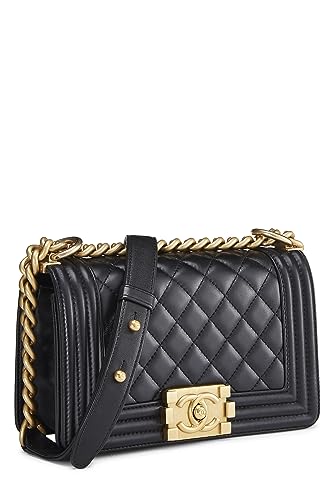 Chanel,  Black Quilted Lambskin Boy Bag Small, Black