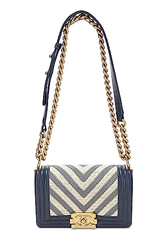 Chanel,  Blue Woven Chevron Boy Bag Small, Blue