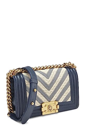Chanel,  Blue Woven Chevron Boy Bag Small, Blue