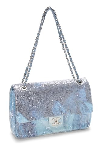 Chanel,  Blue Sequin Waterfall Flap Bag Maxi, Blue
