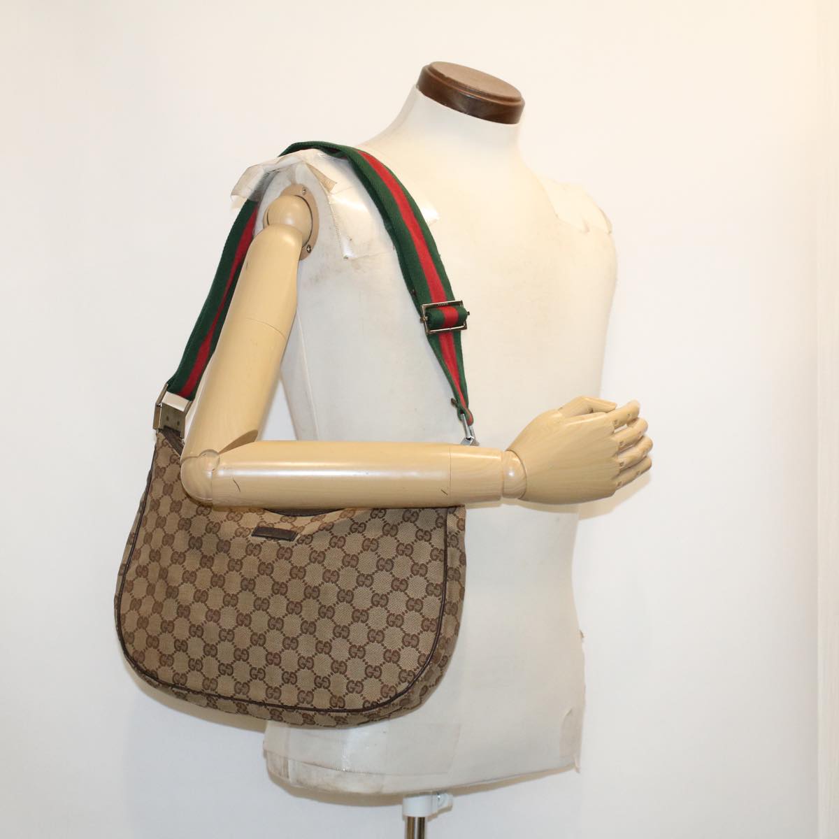GUCCI GG Canvas Web Sherry Line Shoulder Bag Beige Red Green 122790 42089