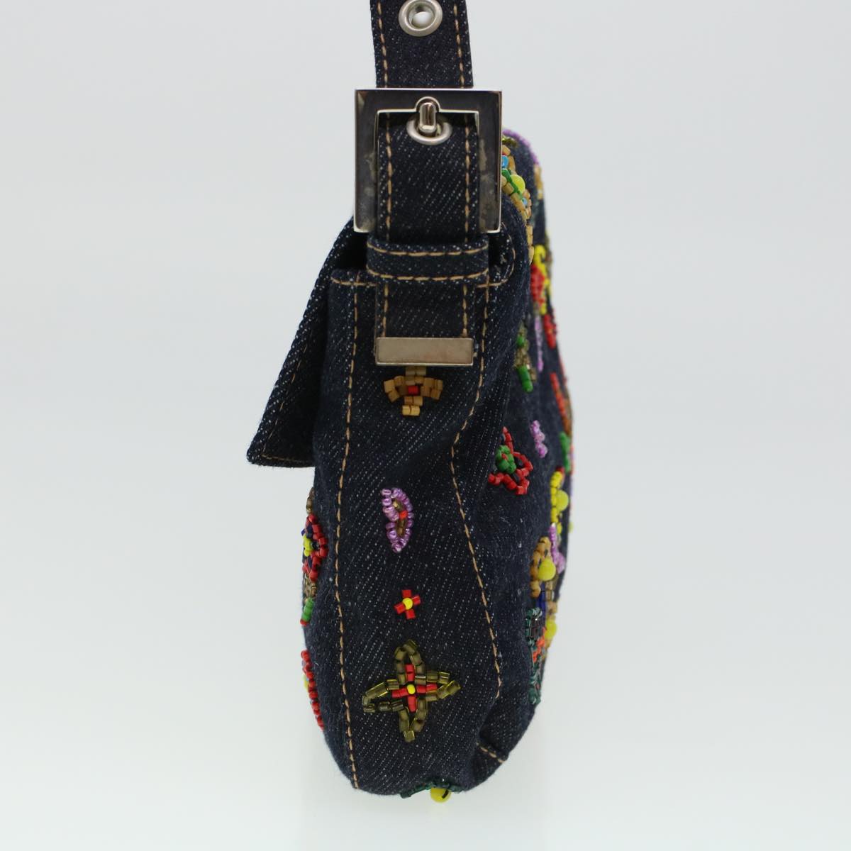 FENDI Beads Mamma Baguette Shoulder Bag Denim Navy 236826424008 42189