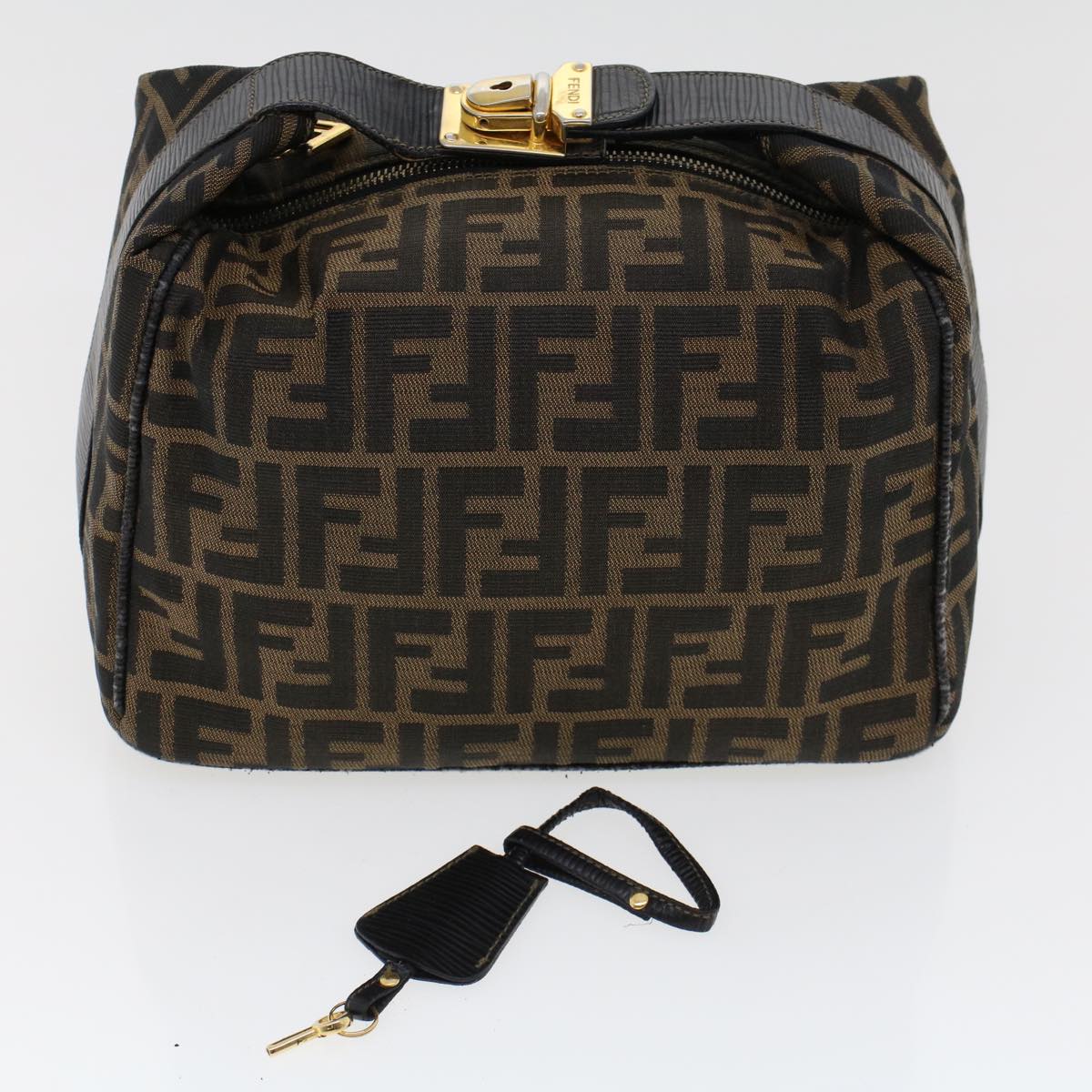FENDI Zucca Canvas Hand Bag Black Brown 42333