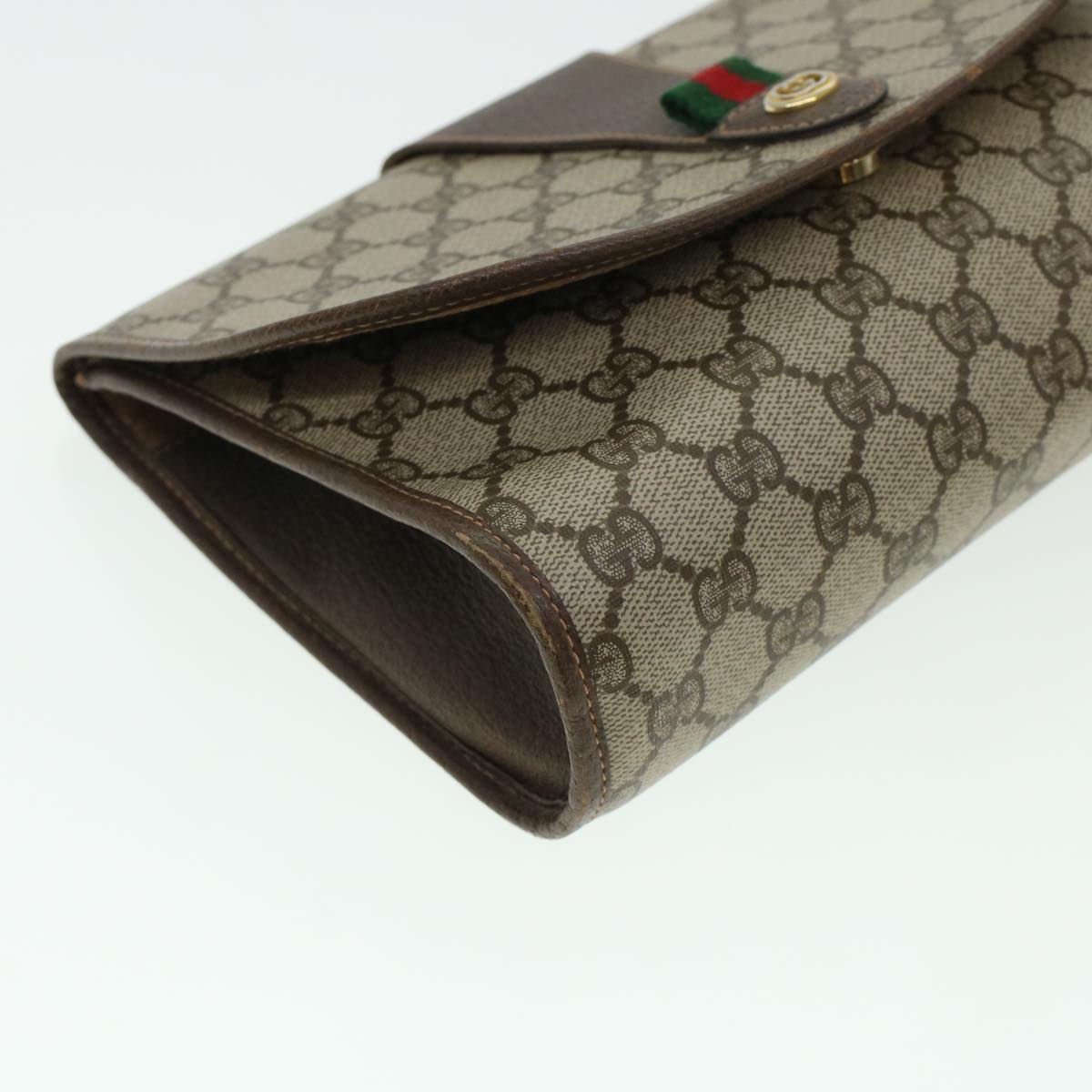 GUCCI GG Canvas Web Sherry Line Clutch Bag PVC Leather Beige Red 42430