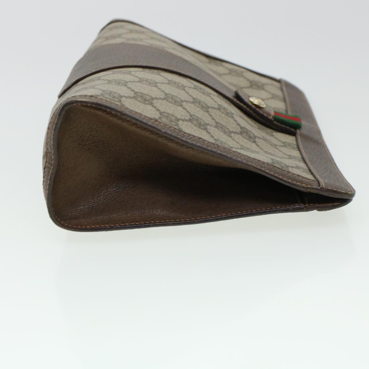 GUCCI GG Canvas Web Sherry Line Clutch Bag PVC Leather Beige Red 42431