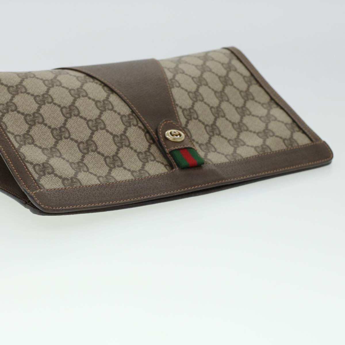 GUCCI GG Canvas Web Sherry Line Clutch Bag PVC Leather Beige Red 42431