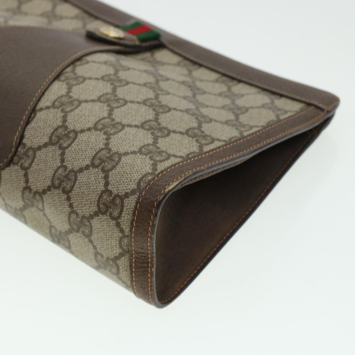 GUCCI GG Canvas Web Sherry Line Clutch Bag PVC Leather Beige Red 42431