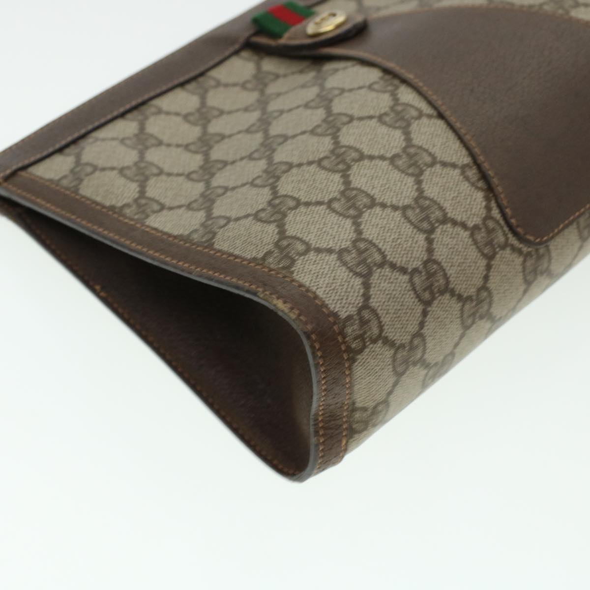 GUCCI GG Canvas Web Sherry Line Clutch Bag PVC Leather Beige Red 42431