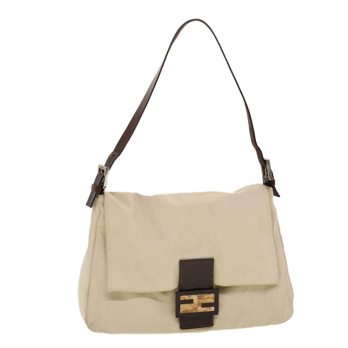 FENDI Mamma Baguette Shoulder Bag Canvas Beige 2355.26325.008 42758
