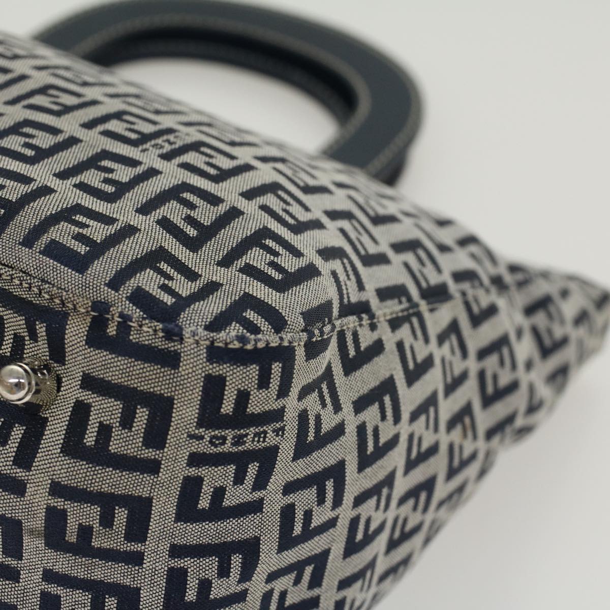 FENDI Zucchino Canvas Hand Bag Navy 42994
