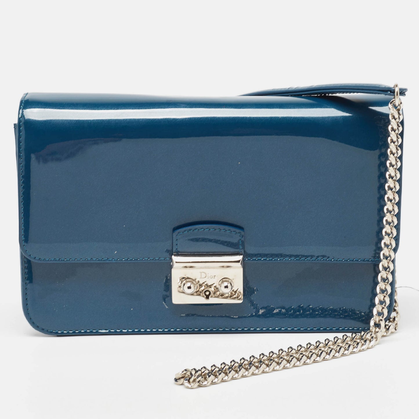 Dior Dark Blue Patent Leather Miss Dior Promenade Wallet On Chain