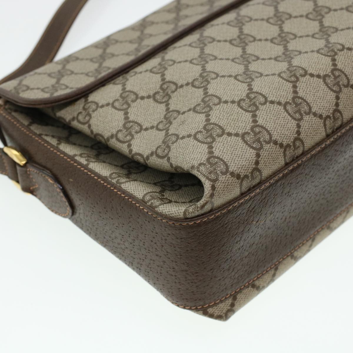 GUCCI GG Canvas Web Sherry Line Shoulder Bag PVC Leather Beige Green 43086