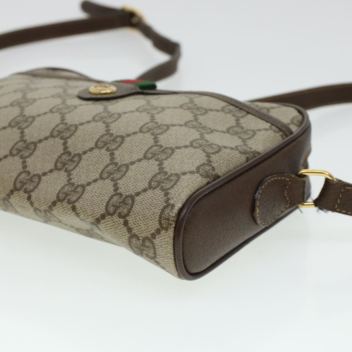 GUCCI GG Canvas Web Sherry Line Shoulder Bag PVC Leather Beige Green 43091