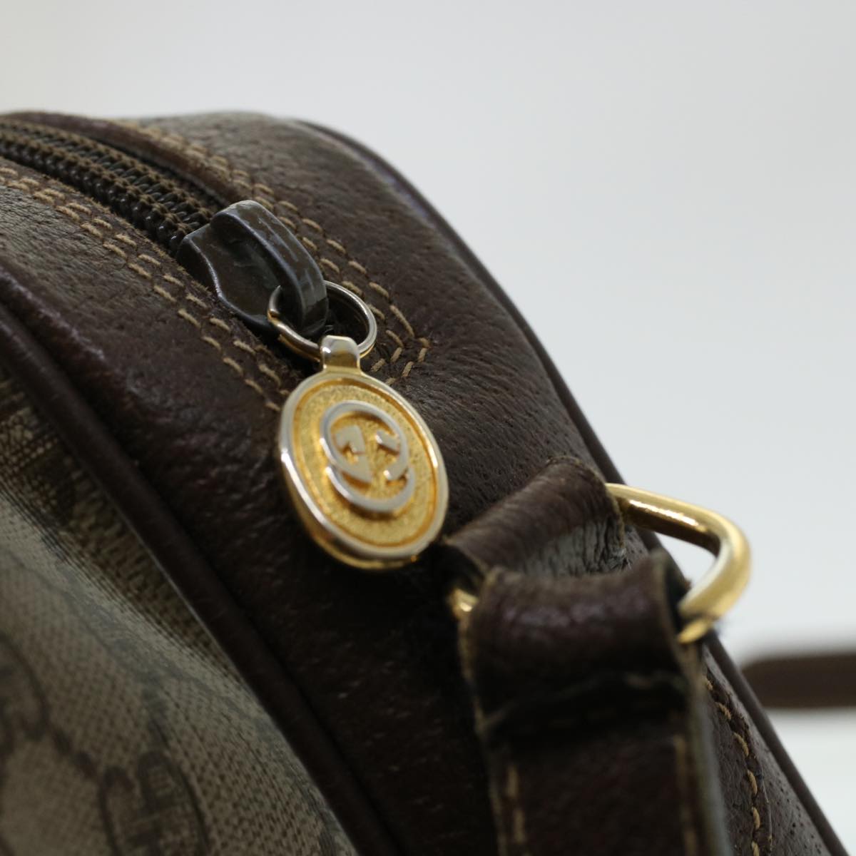 GUCCI GG Canvas Web Sherry Line Shoulder Bag PVC Leather Beige Green 43091