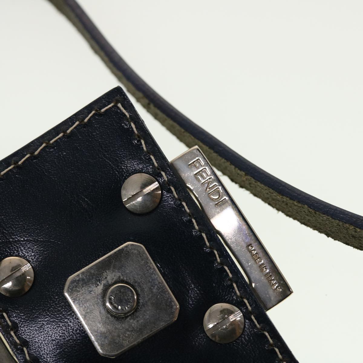 FENDI Zucchino Canvas Mamma Baguette Shoulder Bag Navy 43120