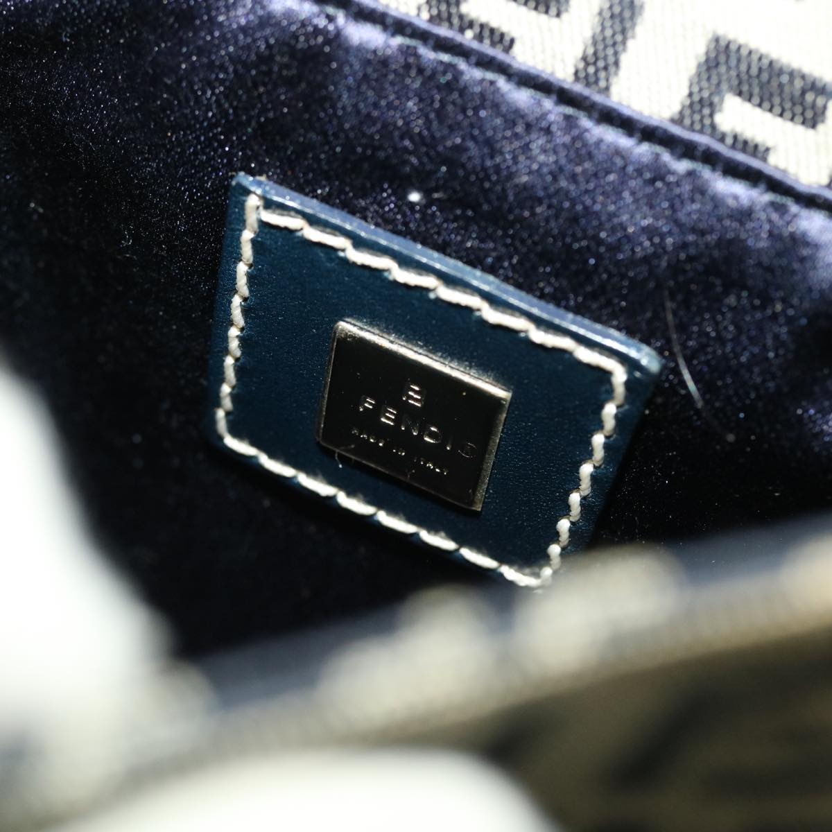 FENDI Zucchino Canvas Mamma Baguette Shoulder Bag Navy 43120