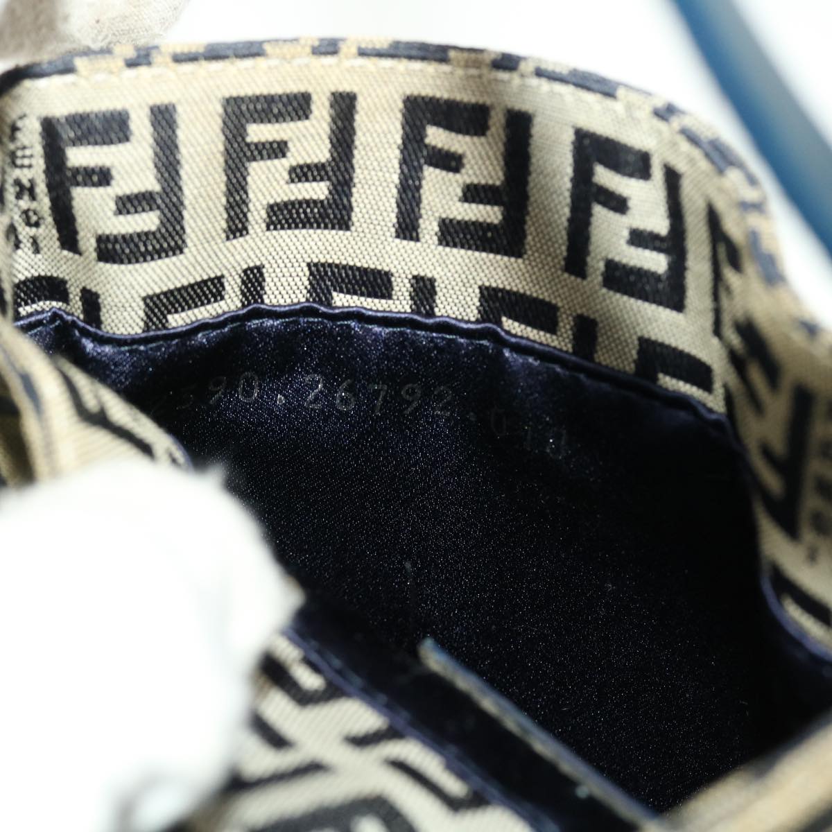 FENDI Zucchino Canvas Mamma Baguette Shoulder Bag Navy 43120