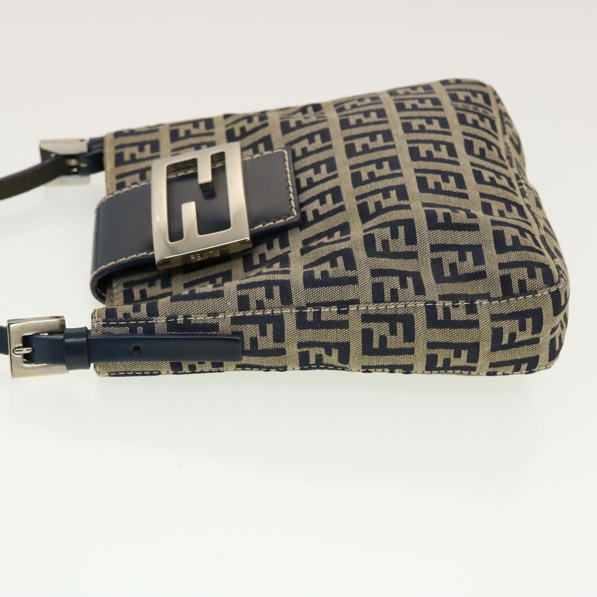 FENDI Zucchino Canvas Mamma Baguette Shoulder Bag Navy 43120