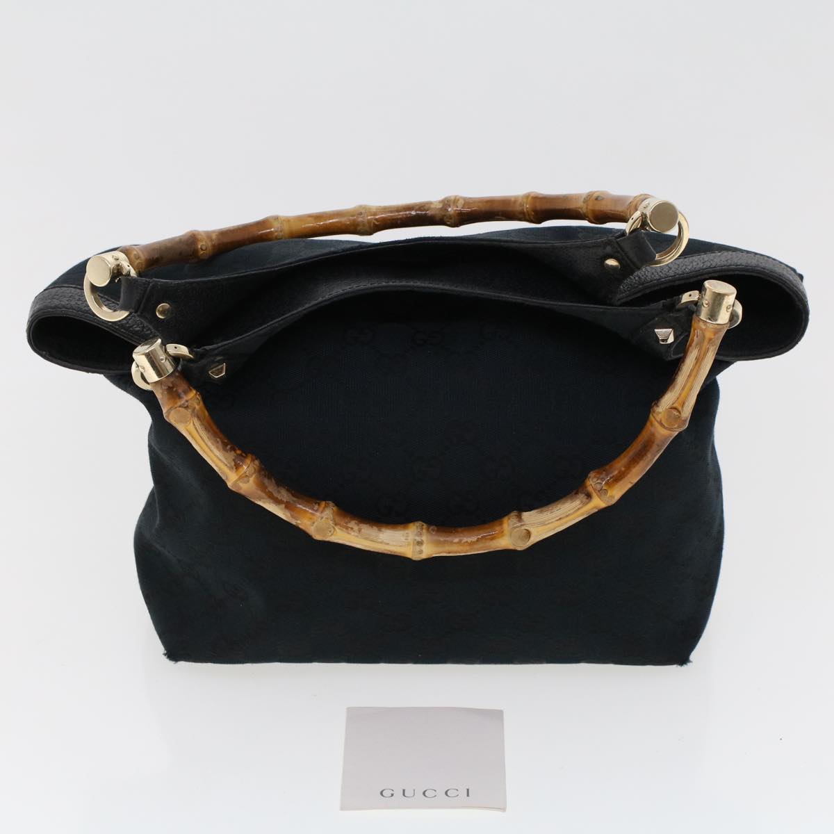 GUCCI GG Canvas Bamboo Hand Bag Black 137394 43264