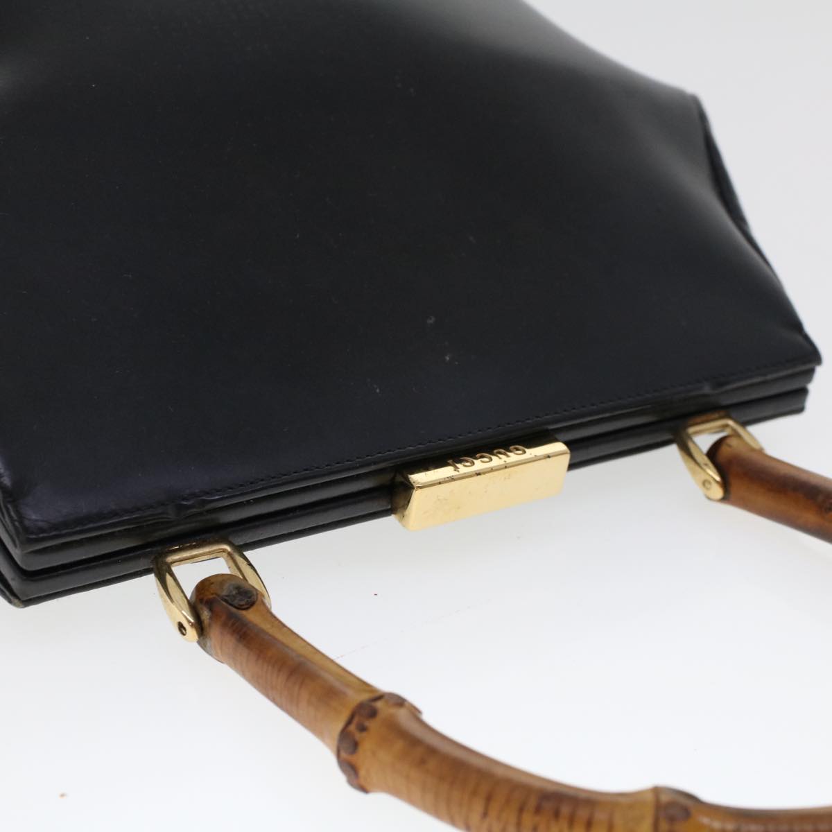GUCCI Bamboo Clasp Hand Bag Leather Black 000.781.0295 43320