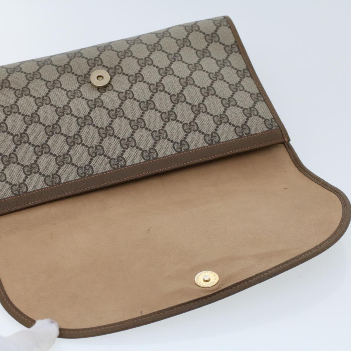 GUCCI GG Canvas Web Sherry Line Clutch Bag Beige Red 89.01.031 43670