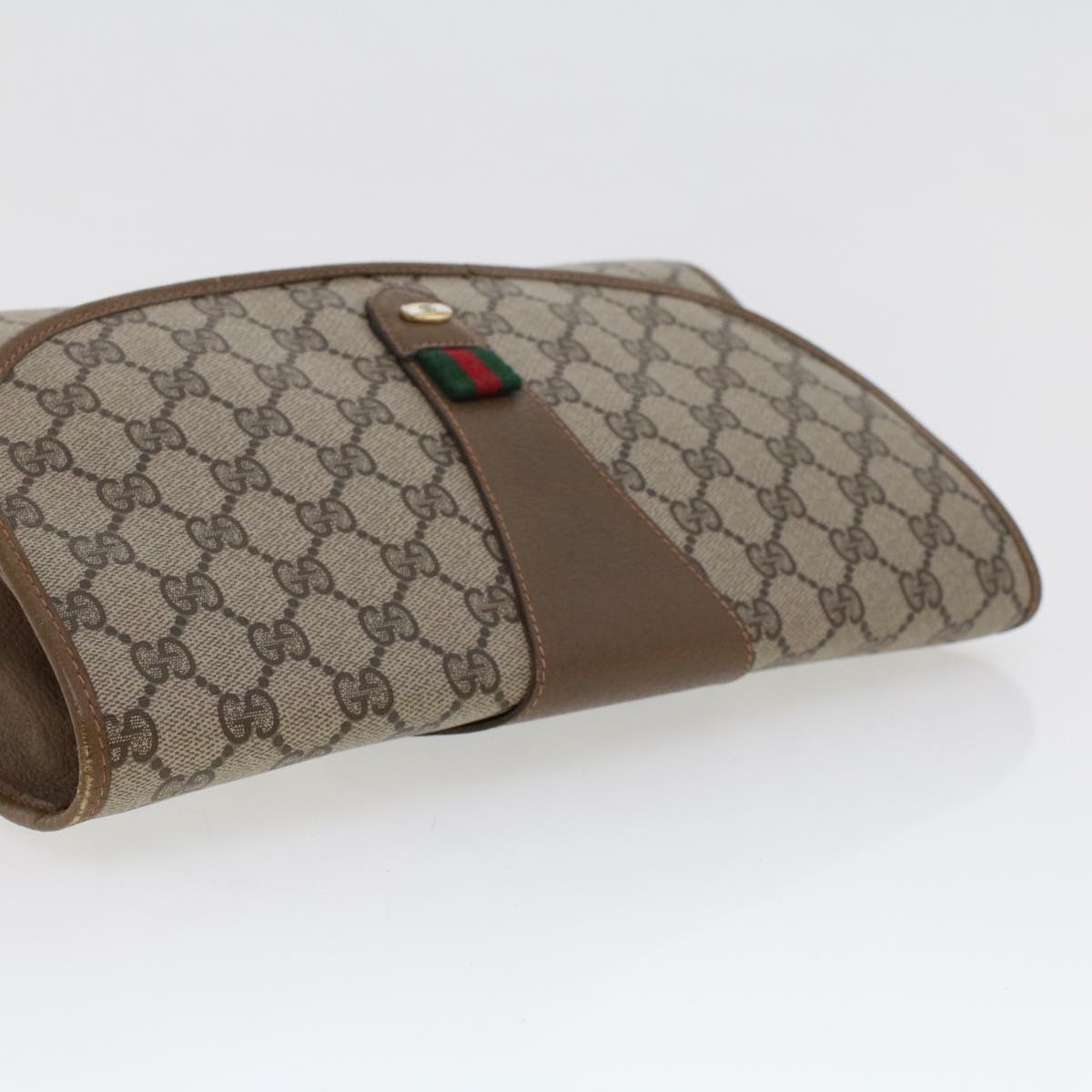 GUCCI GG Canvas Web Sherry Line Clutch Bag Beige Red 89.01.031 43670