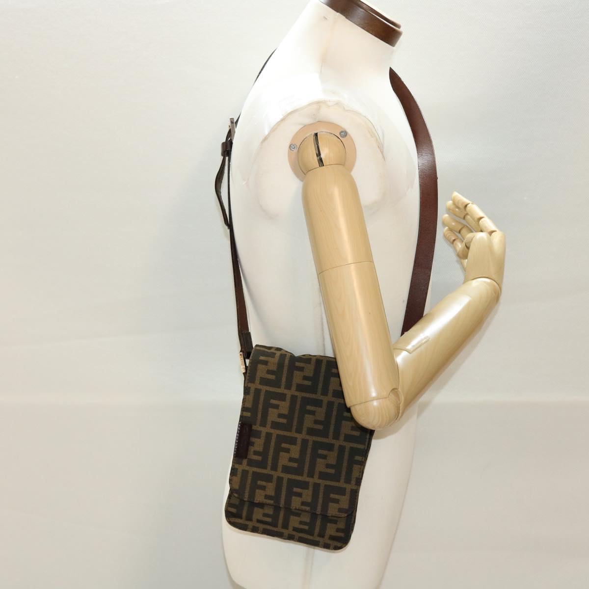 FENDI Zucca Canvas Shoulder Bag Black Brown 43693