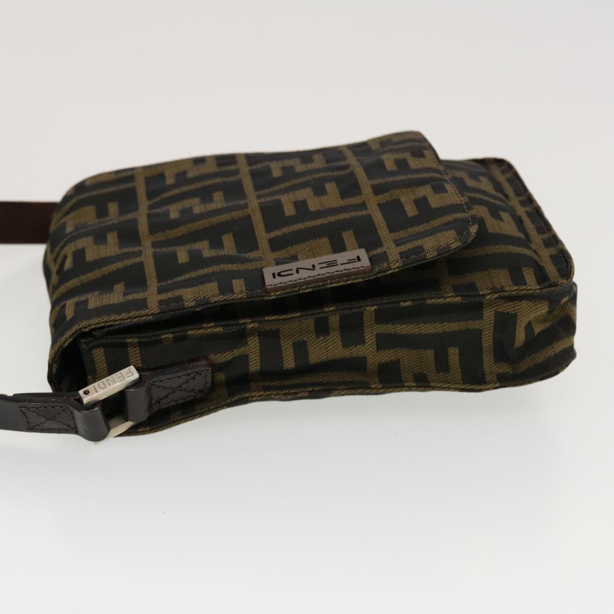 FENDI Zucca Canvas Shoulder Bag Black Brown 43693
