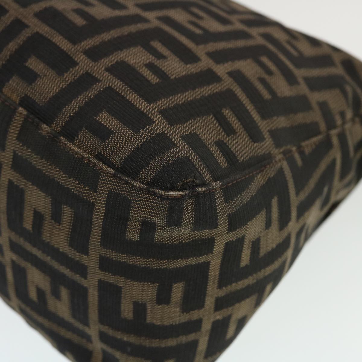 FENDI Mamma Baguette Zucca Canvas Shoulder Bag Nylon Brown Black 43694