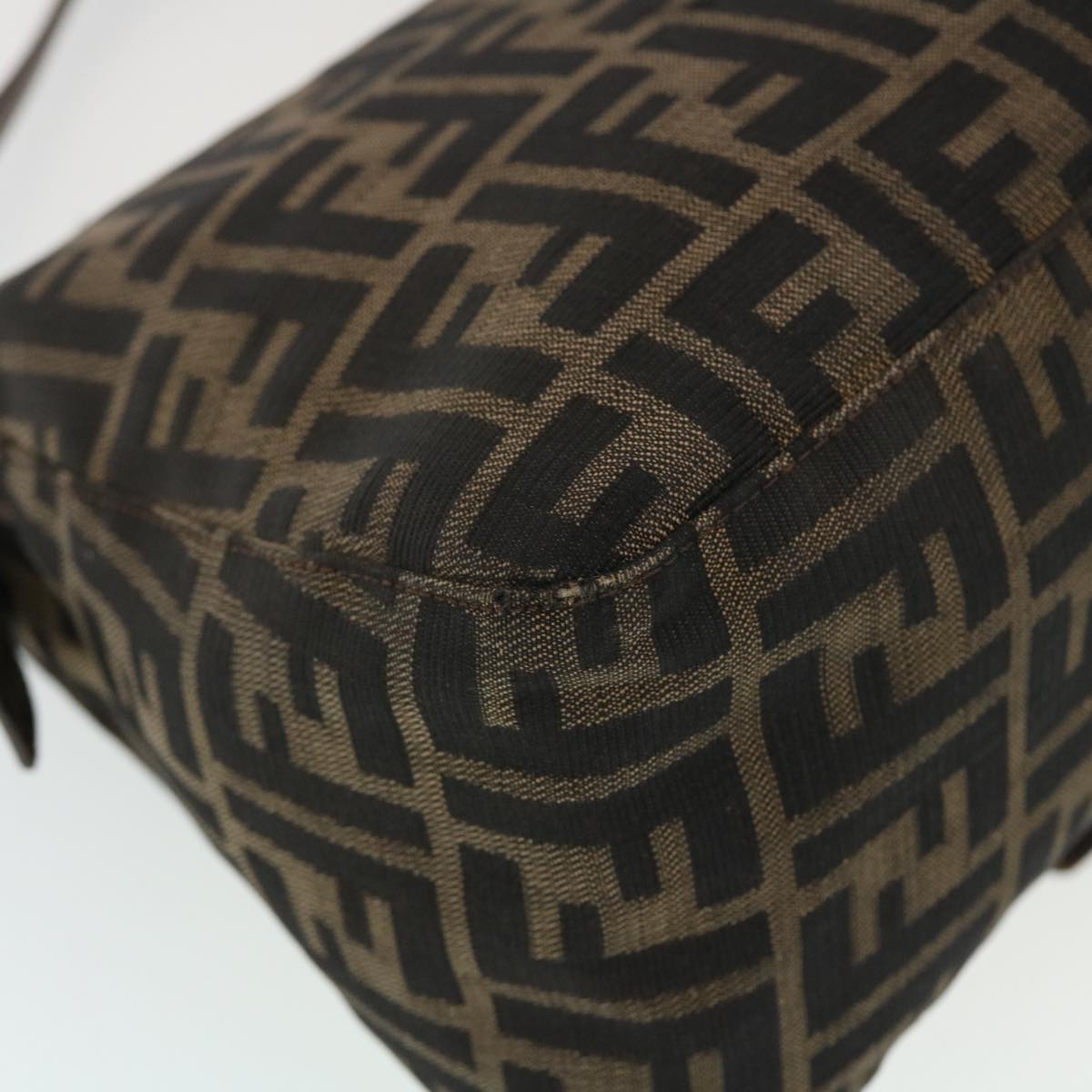 FENDI Mamma Baguette Zucca Canvas Shoulder Bag Nylon Brown Black 43694