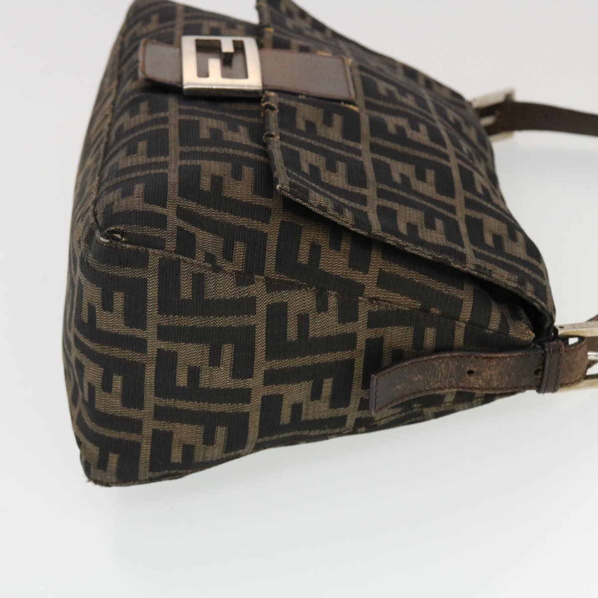 FENDI Mamma Baguette Zucca Canvas Shoulder Bag Nylon Brown Black 43694
