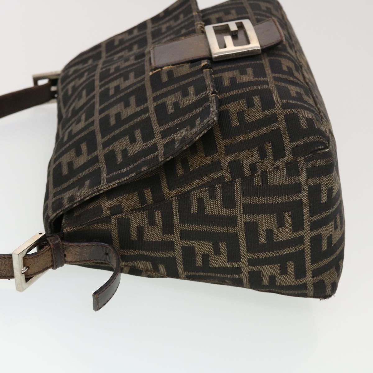 FENDI Mamma Baguette Zucca Canvas Shoulder Bag Nylon Brown Black 43694