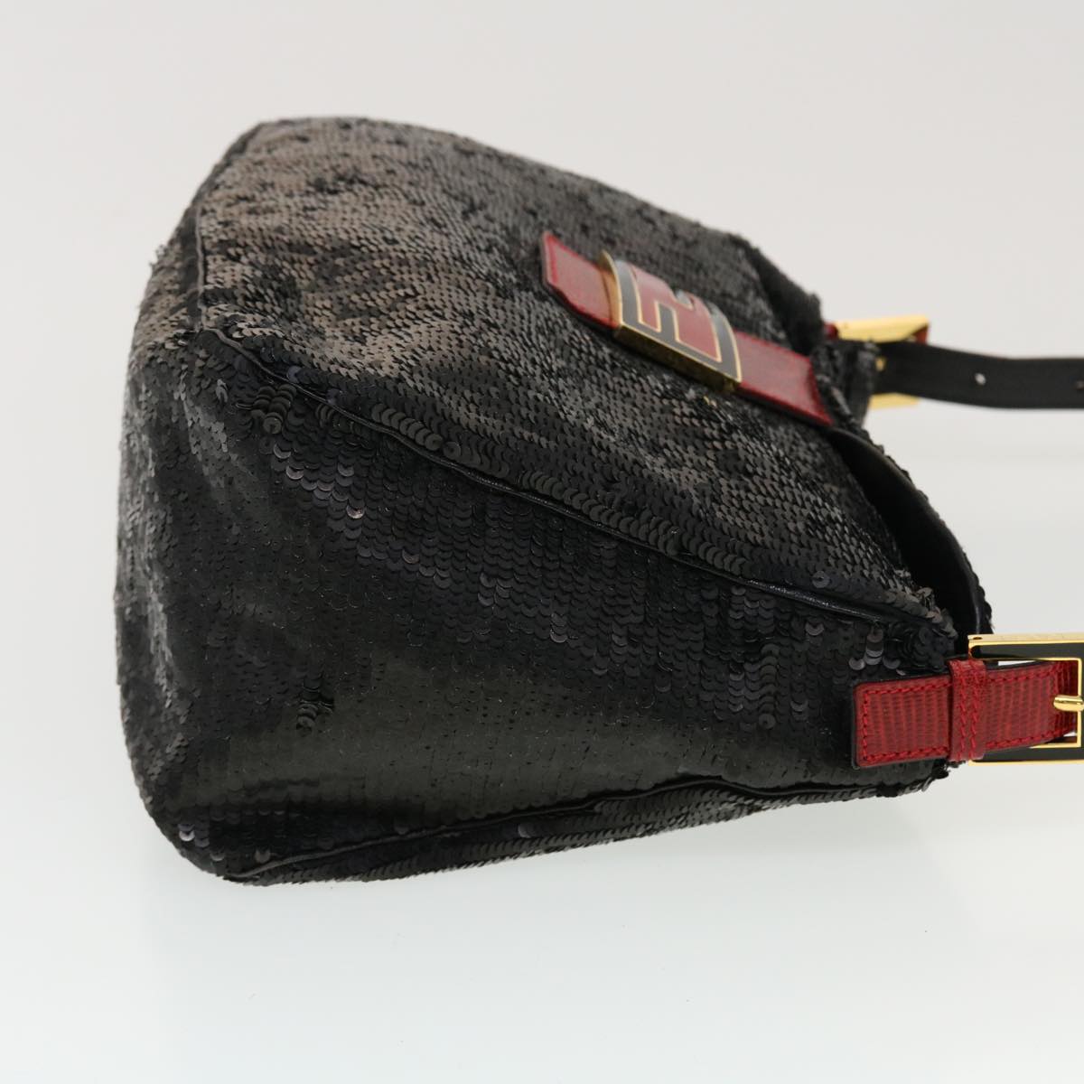 FENDI Sequin Shoulder Bag Black Red 43759