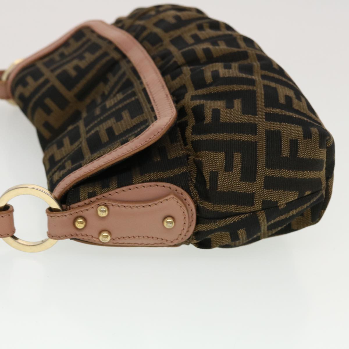 FENDI Zucca Canvas Shoulder Bag Nylon Brown Black pink 43767